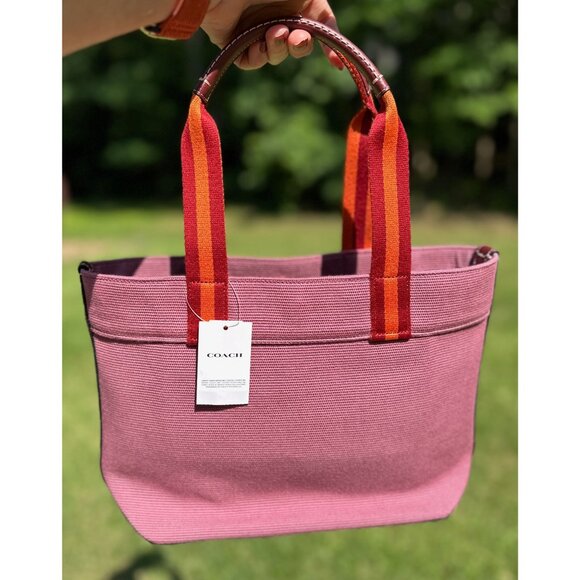 COACH Small Canvas And Smooth Leather Shoulder Tote Light Raspberry Multi Ck168 - Picture 4 of 16